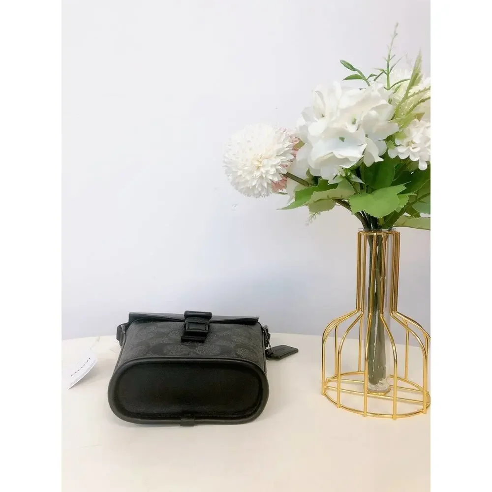 Coach C3134 Track Small Flap Crossbody In Signature Canvas In Gunmetal/Charcoal - Picture 5 of 9